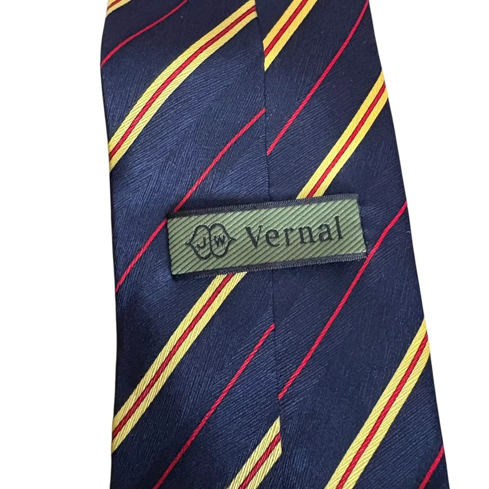 Vernal Men's 100% Silk Tie Navy Red Yellow Stripe Classic Necktie 61